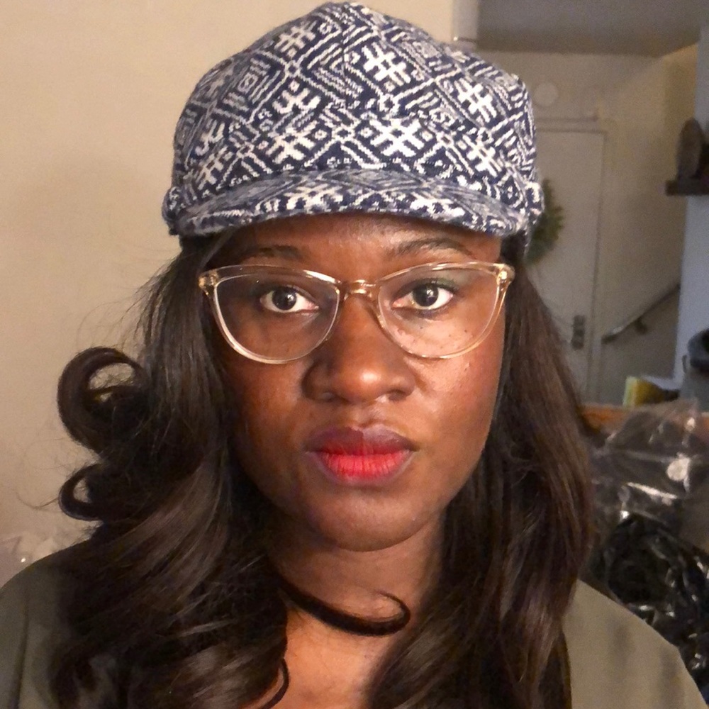 Blue and white patterned hat